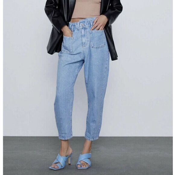 ZARA Z1975 BAGGY PAPERBAG JEANS Light Wash High Waist 27" Size 4 - Picture 8 of 12